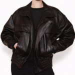 Womens Black Leather Bomber Jacket – Relaxed Fit