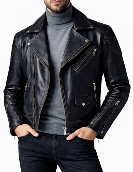 Mens Black Leather Biker Jacket – Premium Modern Style