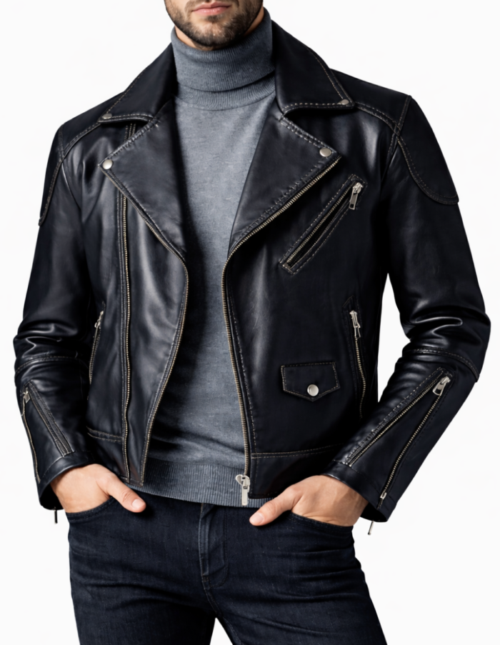 Mens Black Leather Biker Jacket – Premium Modern Style