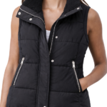 Womens Quilted Puffer Vest with Sherpa Collar