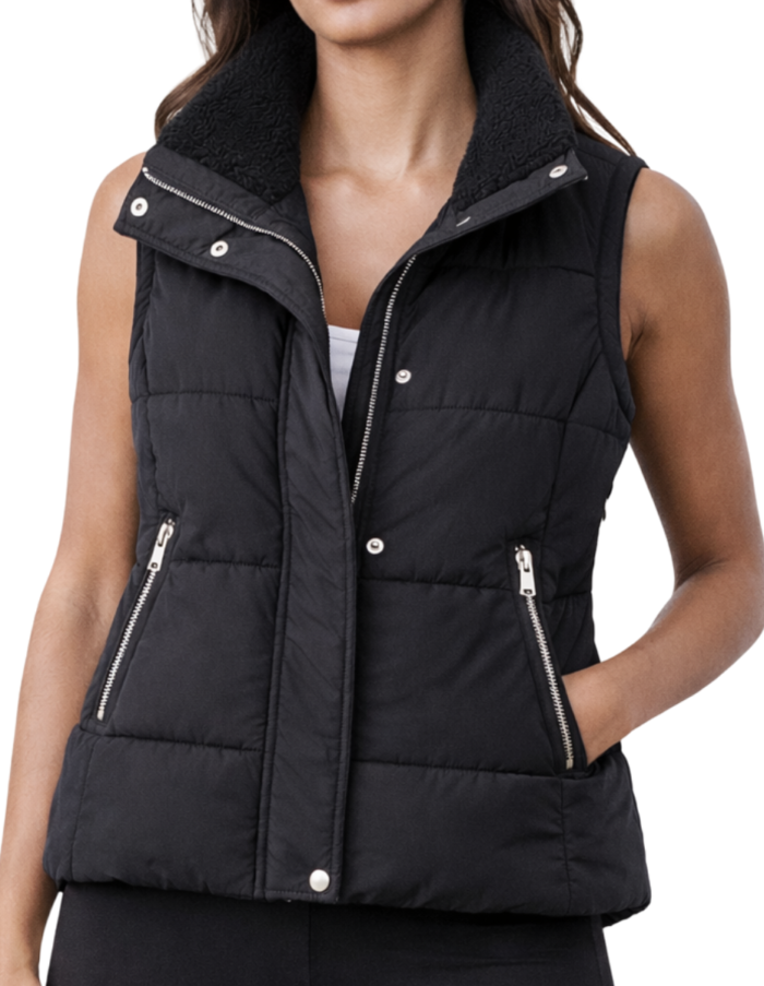 Womens Quilted Puffer Vest with Sherpa Collar