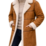 Men Suede Shearling Coat - Warm Faux Fur Lined