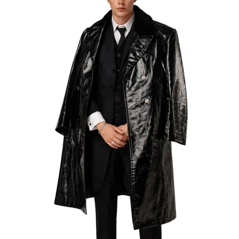 Bill Skarsgård Met Gala 2026 Black Long Faux Leather Coat