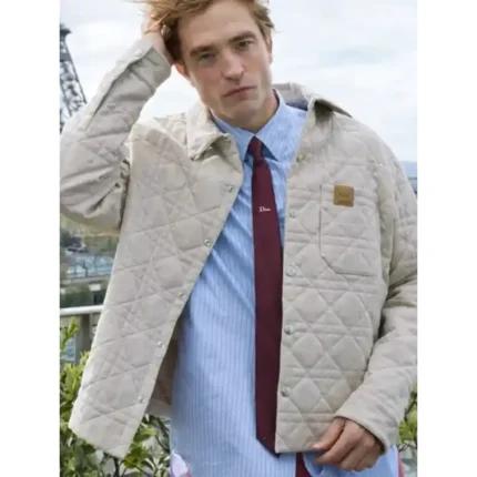 Charlie Movie The Drama 2026 Robert Pattinson Quilted White Jacket Front Look