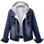 Dark Blue Mens Hooded Fur Denim Jacket Front
