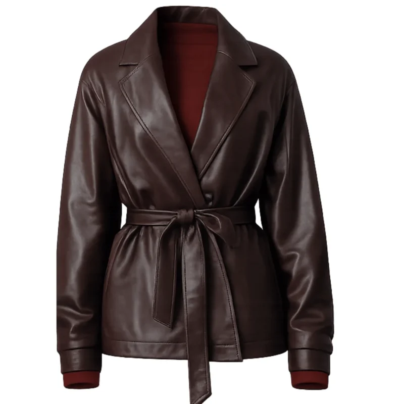 His And Hers Movie Brown Leather Jacket Womens Fashion Front