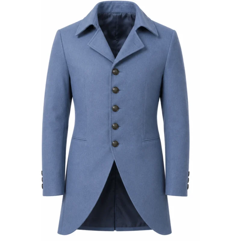 Luke Thompson Blue Coat From Bridgerton s04 Period Drama Outfit Front