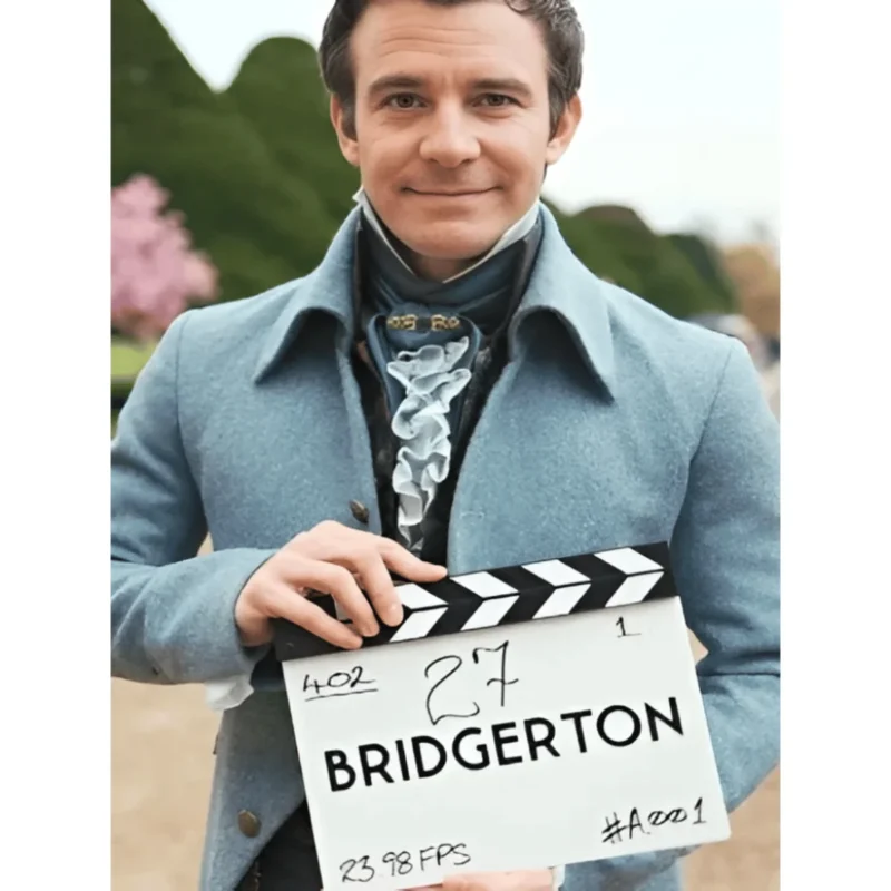 Luke Thompson Blue Coat From Bridgerton s04 Period Drama Outfit Front Look