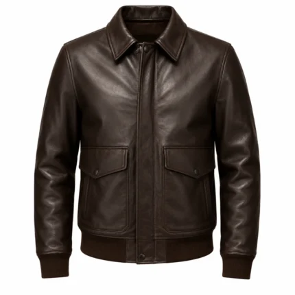 Men's Aviator A2 Vintage Brown Leather Bomber Jacket Front
