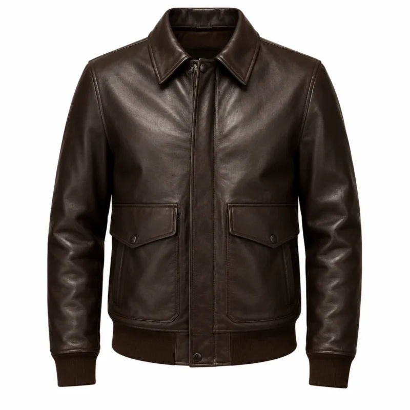 Men's Aviator A2 Vintage Brown Leather Bomber Jacket Front