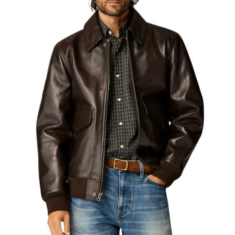Men's Aviator A2 Vintage Brown Leather Bomber Jacket Back