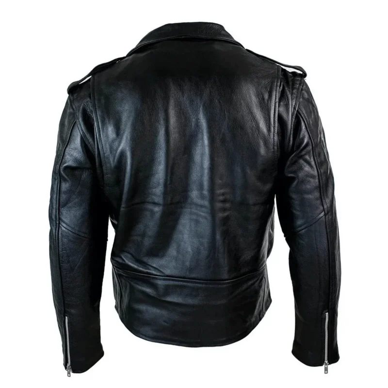 Mens Brando Black Biker Leather Jacket Back