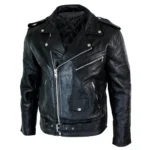 Mens Brando Black Biker Leather Jacket Side