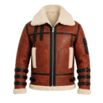 Pry Double Collar B-3 Shearling Red Leather Aviator Jacket Front