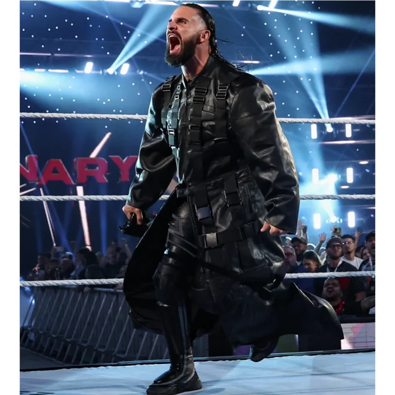 Seth Rollins WWE Backlash 2026 Black Leather Long Coat