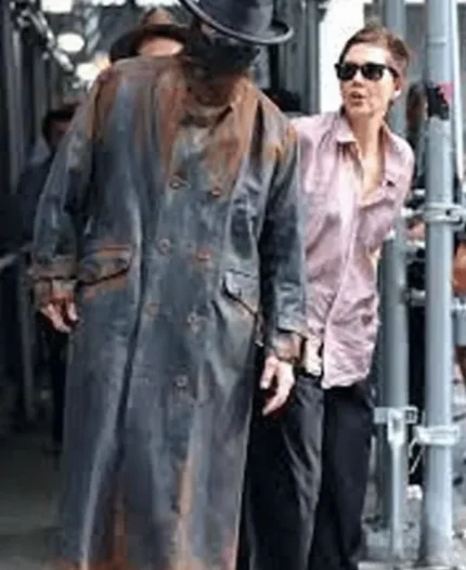 The Bride 2026 Christian Bale Leather Coat Front