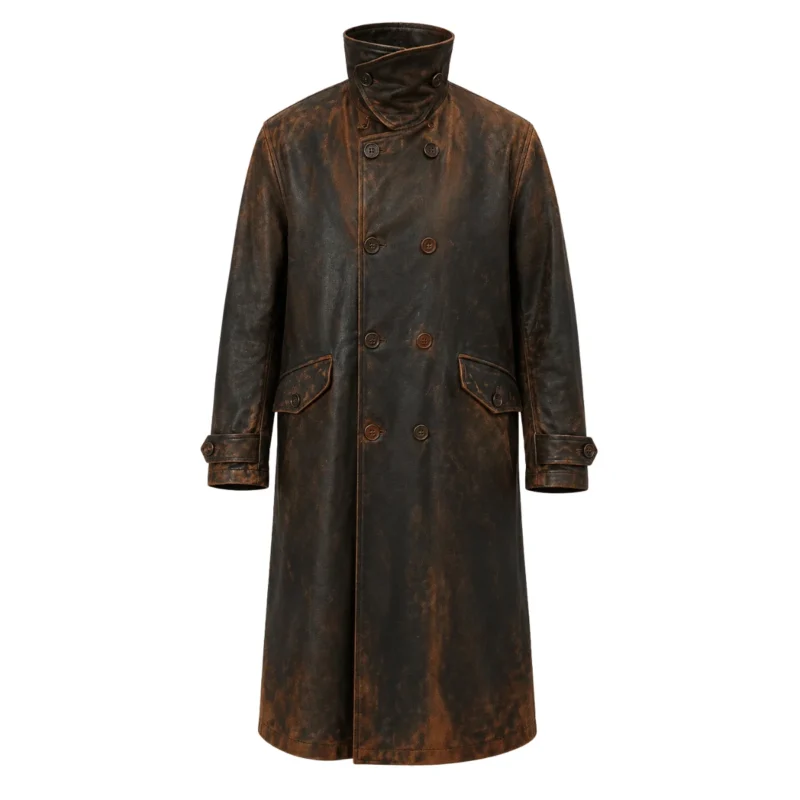 The Bride 2026 Christian Bale Leather Coat Front