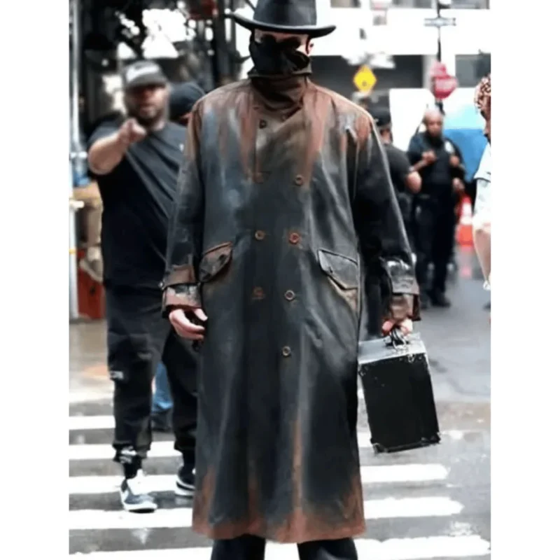 The Bride 2026 Christian Bale Leather Coat Front Look