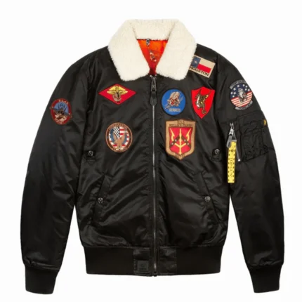 Top Gun B-15 Men’s Flight Bomber Jacket with Patches Black Front