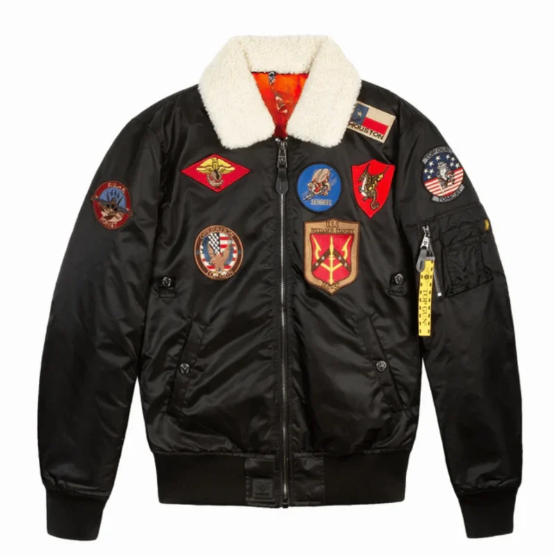 Top Gun B-15 Men’s Flight Bomber Jacket with Patches Black Front