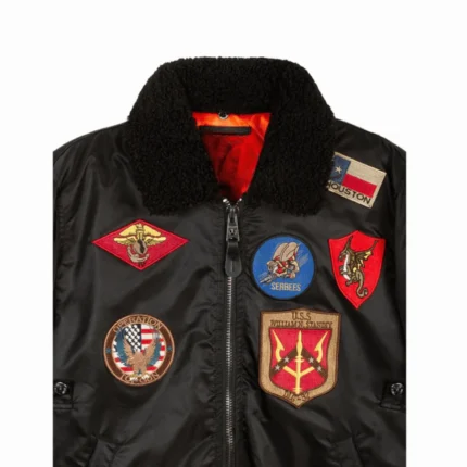 Top Gun B-15 Men’s Flight Bomber Jacket with Patches Black upper Half Front