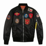 Top Gun Ma 1 Polyester Bomber Jacket With Patches Black Front