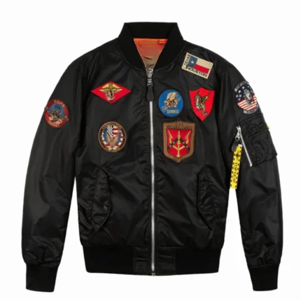 Top Gun Ma 1 Polyester Bomber Jacket With Patches Black Front
