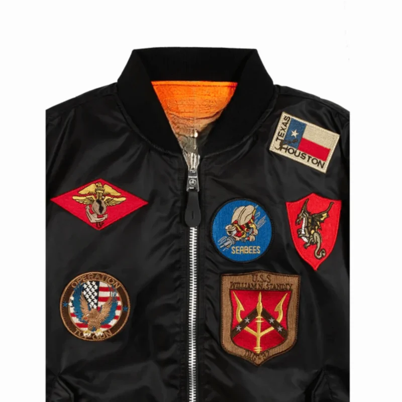 Top Gun Ma 1 Polyester Bomber Jacket With Patches Black Upper Front