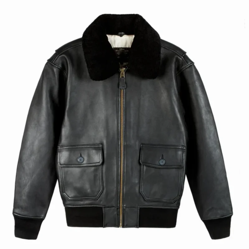 Top Gun Military G-1 Leather Jacket Black Front