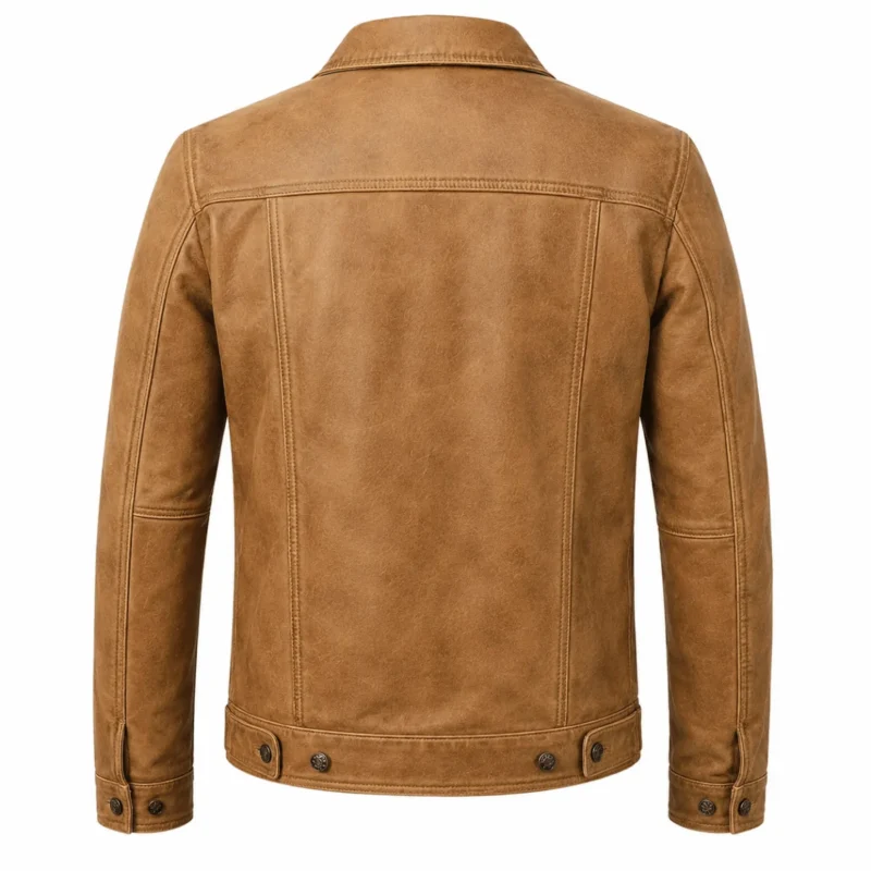 Men’s Premium Camel Brown Leather Trucker Jacket