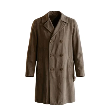 peter sarsgaard the bride 2026 brown cotton trench coat Front