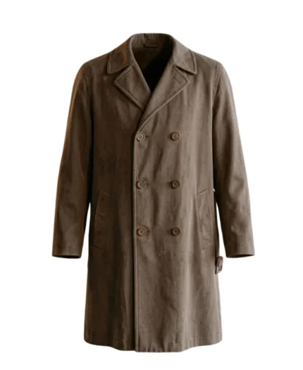 peter sarsgaard the bride 2026 brown cotton trench coat Front