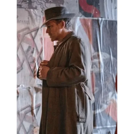 peter sarsgaard the bride 2026 brown cotton trench coat Side Look