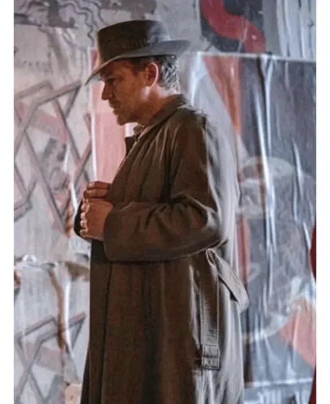 peter sarsgaard the bride 2026 brown cotton trench coat side look