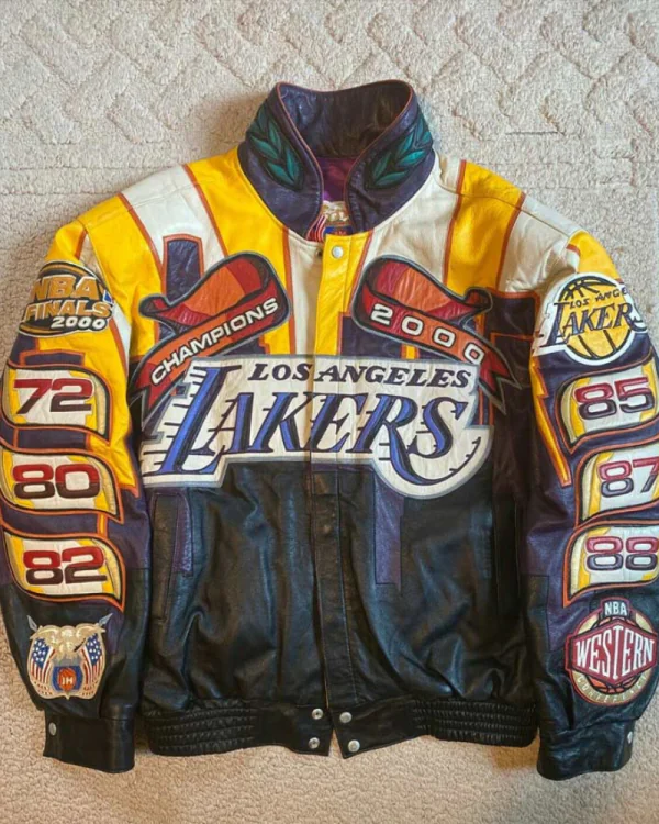 Los-Angeles-Lakers-Jeff-Hamilton-2000-Finals-NBA-Championship-Leather-Jacket-600x750.png Lakers 2000 Championship Jacket - Image 1