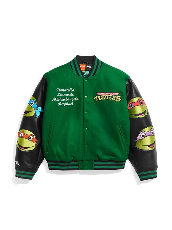 TMNT-Green-Varsity-Bomber-Jacket TMNT Green Varsity Bomber Jacket - Image 1