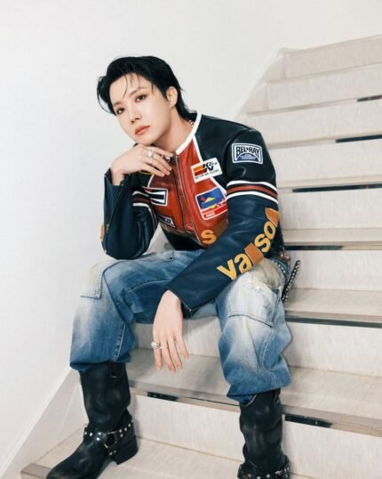 J-Hope Vanson Star Jacket inspired by BTS fashion with star graphics and racing style design