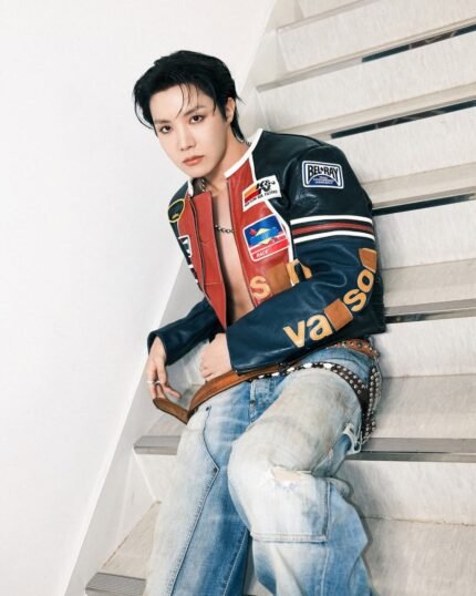 J-Hope Vanson Star Jacket featuring racing-inspired details.