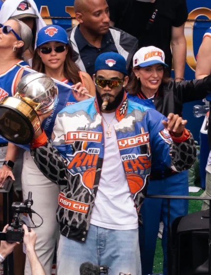 Karl-Anthony Towns Jacket holding NBA championship trophy