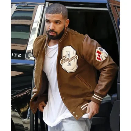 Drake wearing OVO varsity jacket