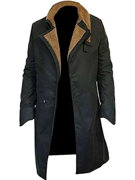 Ryan Gosling Blade Runner 2049 Black Cotton Coat Front View Open Style