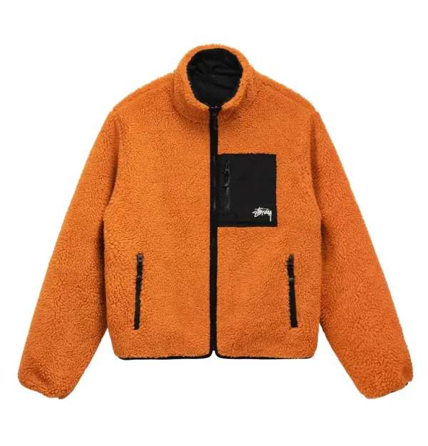 stussy-8-ball-fleece-sherpa-orange-jacket Stussy 8 Ball Fleece Sherpa Jacket - Image 1