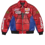 Supreme x Vanson Spider Man Jacket Red Front View Leather Racing Jacket
