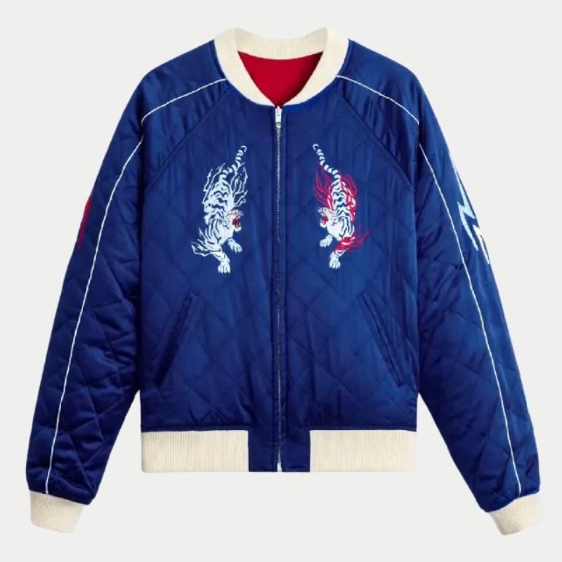 Azuki-Twin-Tigers-Blue-Satin-Jacket Azuki Twin Tigers Jacket - Image 1