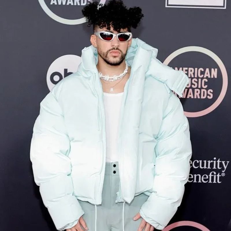 Bad-Bunny-Mint-Color-Puffer-Hooded-Jacket American Music Awards Bad Bunny Puffer Hooded Jacket - Image 1