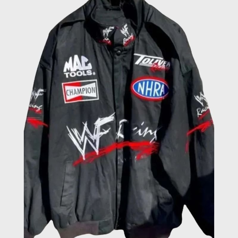 Bad-Bunny-SmackDown-WWF-Racing-Black-Bomber-Jacket Bad Bunny WWF Racing Team Black Jacket - Image 1