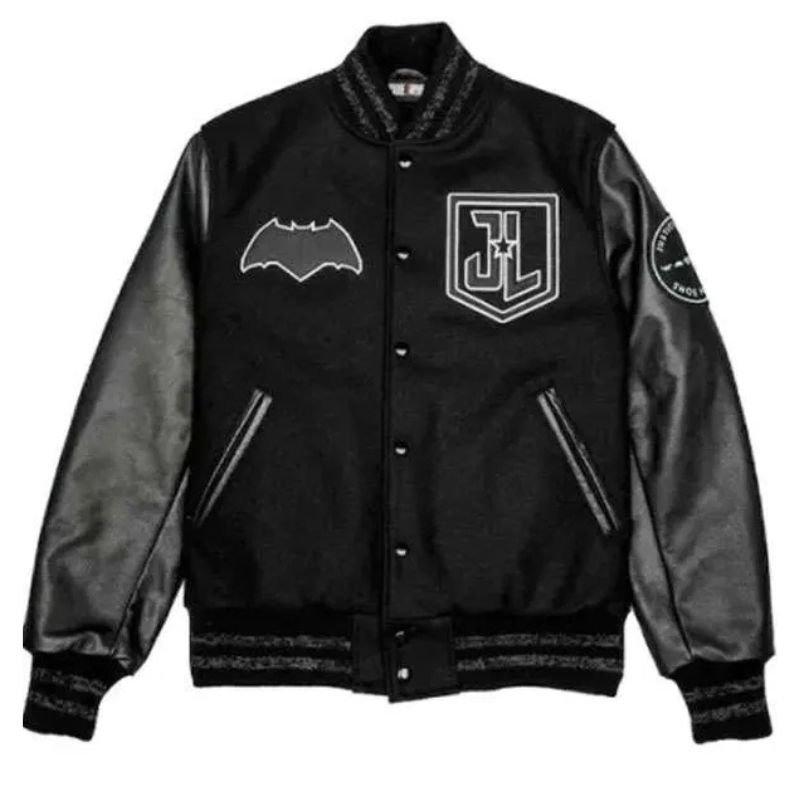 Batman-Justice-League-Black-Varsity-Jacket Batman Justice League Varsity Jacket - Image 1