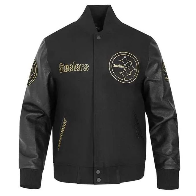 Black-Steelers-Varsity-Jacket Pittsburgh Steelers Black Varsity Jacket - Image 1