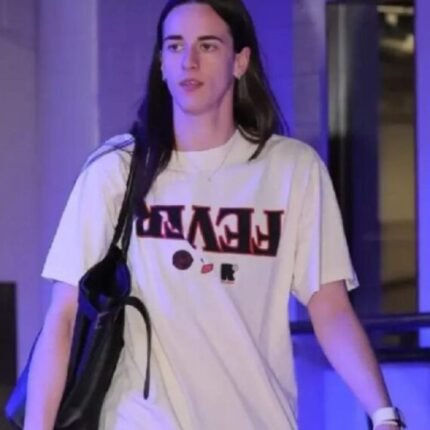 Caitlin Clark in white Stranger Things Fever Indiana Fever T-shirt