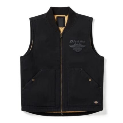 Black Harley-Davidson x Dickies quilted canvas vest with zip closure